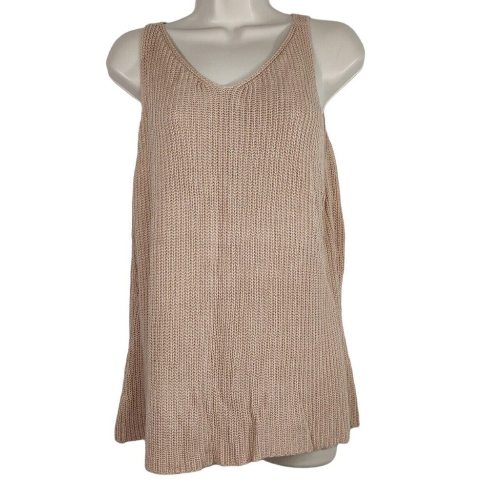 Unbranded Tan Pink Tint Knitted V-neck Tank Top Women Size M/L Sleeveless